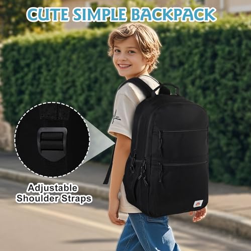 VASCHY School Backpack, Lightweight Classic Cute Aesthetic Bookbag Daypack for Teen Boys Girls Traveling/Gym/Middle School Black - color: Black-l, size: Large-17in