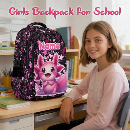 Girls Backpack Custom Backpacks with Name for Kids Back to School, Durable 17 Inch Schoolbags for School Travel Picnic - color: Pink2