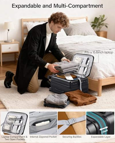 Hanke 20 Inch Expandable Carry On Luggage Airline Approved Top Opening Hard Shell Suitcases with Wheels Lightweight Travel Luggage Carry On Suitcase for Woman Men-Jet Black - color: Jet Black, size: 20 Inch Expandable