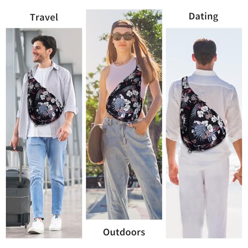 HUA ANGEL Crossbody Sling Bag for Men & Women Lightweight Waterproof Chest Shoulder Bag for Travel Hiking & Everyday Use - color: W-red Leaves and White Flowers