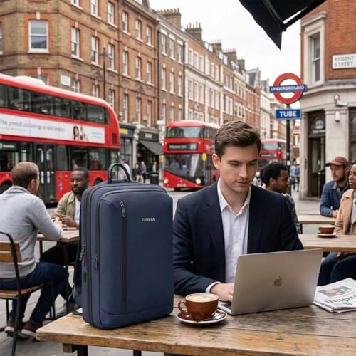 Tzowla Business Commute Laptop Backpack Fit 17.3 Inch Laptop,Slim & Expandable Waterproof Work Backpacks with Luggage Strap,Travel Lightweight Bag Gift for Men Women(Blue) - color: Blue
