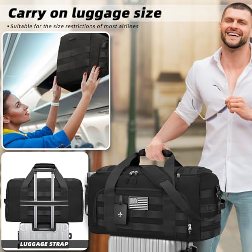 ZOMFELT Tactical Gym Bags for Men, Travel Duffle Bag with Removable Dividers & Innovative Shoe Compartment, 3-in-1 Waterproof MOLLE Gym Duffel Backpack, Airplane Carry-On Approved, Black - size: Large