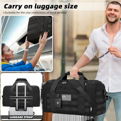 ZOMFELT Tactical Gym Bags for Men, Travel Duffle Bag with Removable Dividers & Innovative Shoe Compartment, 3-in-1 Waterproof MOLLE Gym Duffel Backpack, Airplane Carry-On Approved, Black - size: Large