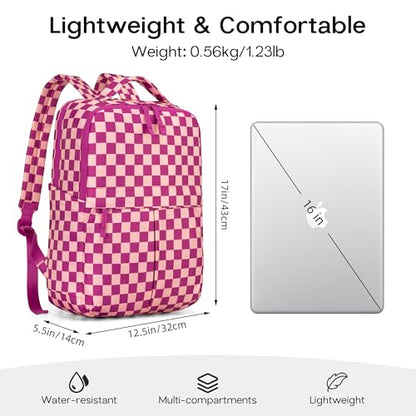 Checkered Backpack for Women Fashion Backpacks with Laptop and Multi Compartment for Travel and Work Rose Red Check - color: Rose Red Check