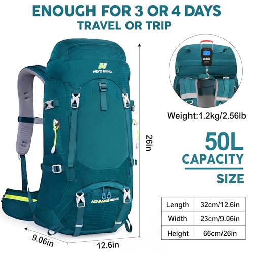 N NEVO RHINO Internal Frame Hiking Backpack 50/60/65/70/80L, Mountain Climbing Camping Backpack Daypack Waterproof Rain Cover | Mountain Climbing - color: 01 Green, size: 45+5L