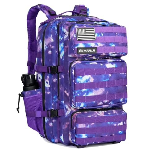 Military Tactical Backpack 55L for Men & Women Bug Out Bag Assault pack Molle Daypack Hiking Trekking Rucksack (Purple tie dye) - color: Purple Tie Dye