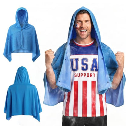 Cooling Hooded Beach Towel Cloak for Men Women - Double Layer PVA Fabric Cool Towel Cape, Instant Cooling Soft Ice Towelfor Beach Yoga Camping (Blue) - color: Blue