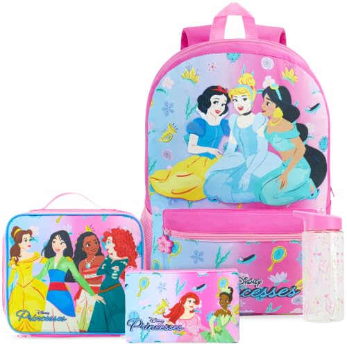 Get Trend Disney Princess Kids Backpack 4 Piece Set | 18 inch Bookbag, Insulated Lunch Bag, Zipped Pencil Case & BPA-Free Water Bottle for School & Travel, Gifts for Girls - color: Pink Princess