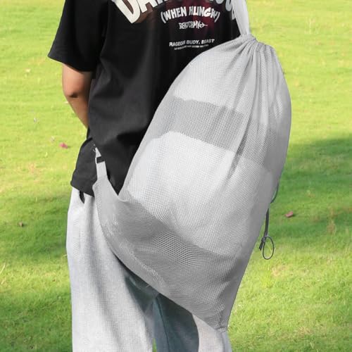 NATURAL STYLE 2 Packs Swim Bag Mesh Drawstring Backpack Oversized 18" x 26", Large Mesh Drawstring Backpack - color: Grey