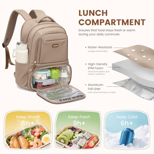 GOLF SUPAGS Lunch Backpack 16 Inch Laptop Backpack with Insulated Cooler Lunch Box Food Bag for College Work Camping Picnics (Champagne) - color: Champagne