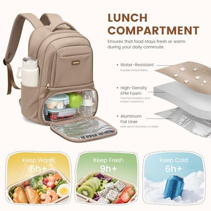 GOLF SUPAGS Lunch Backpack 16 Inch Laptop Backpack with Insulated Cooler Lunch Box Food Bag for College Work Camping Picnics (Champagne) - color: Champagne