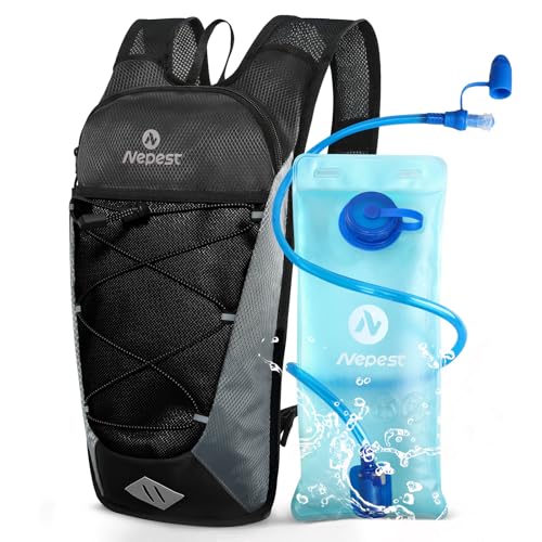 Nepest Hydration Backpack with 2L Water Bladder Water Back Pack, Black | 2L Water Bladder, Lightweight, Cycling, Hiking, Running, Biking, Bike - color: Black