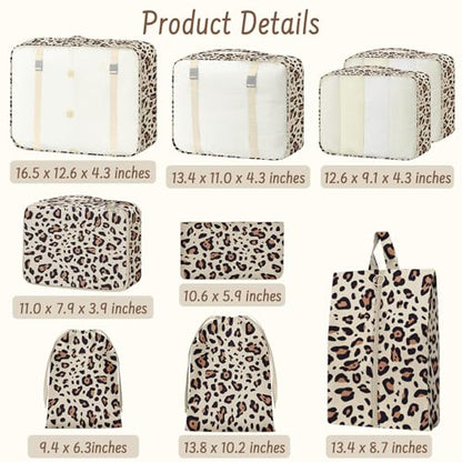 9 Set Packing Cubes for Travel Essentials - Lightweight Carry-On Luggage Organizer Bags with Shoe, Clothes & Laundry Bags for Airplane, Family & Business Travel, Leopard print - color: Leopard print