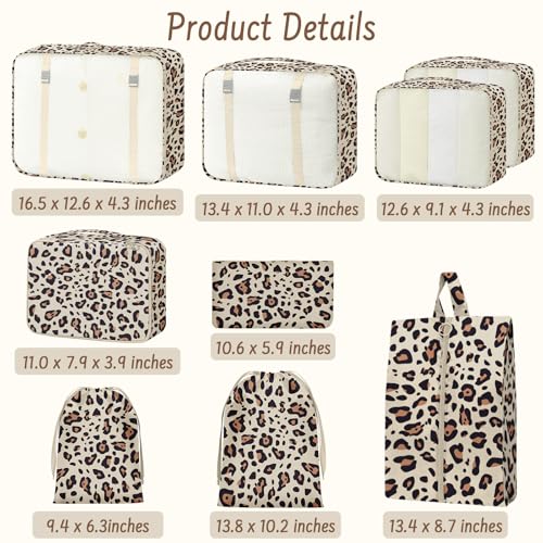 9 Set Packing Cubes for Travel Essentials - Lightweight Carry-On Luggage Organizer Bags with Shoe, Clothes & Laundry Bags for Airplane, Family & Business Travel, Leopard print - color: Leopard print