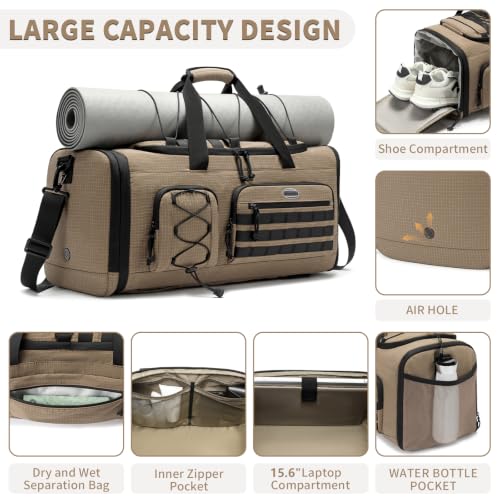 BOSSTIN Gym Bag for Men & Women, 45L-50L Expandable Sports Duffle Bag - color: Khaki Checkered