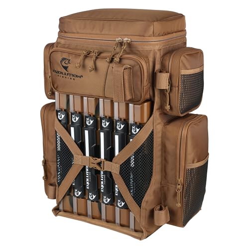 Evolution Fishing Drift Series Tackle Backpack, Outdoor Rucksack w/ 6 Fishing Tackle Trays, Heavy Duty - color: Coyote, size: 3700