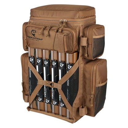 Evolution Fishing Drift Series Tackle Backpack, Outdoor Rucksack w/ 6 Fishing Tackle Trays, Heavy Duty - color: Coyote, size: 3700