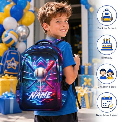Kids Backpack for Boys Custom Baseball Backpacks for School Travel Hiking, Durable Large Capacity School Supplies for Kindergarten Primary Middle - color: White
