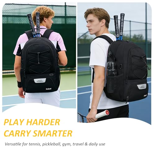 Goloni Tennis Backpack, Tennis Bag with Fence Hook & Ventilated Shoe Compartment, Holds 2 Tennis Rackets - color: Black