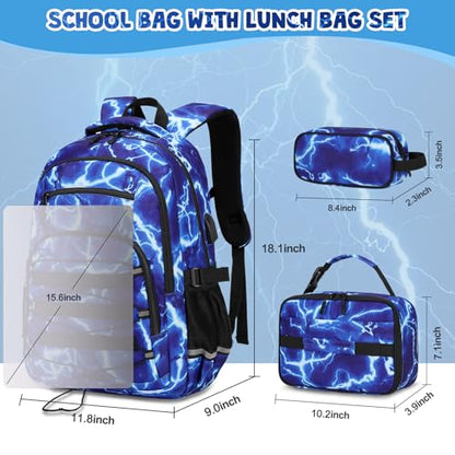ACESAK Camo Backpack for Boys, Tactical Kids Backpack Boys, School Bags for Boy Children Teens Kids Elementary Middle High School, Military Bookbag and Lunch Bag Pencil Case Set with USB Charging Port - color: Lightning