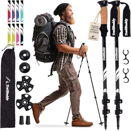 TrailBuddy Trekking Poles – Lightweight 7075 Aluminum Hiking Poles for Women, Men & Seniors – Collapsible Walking Sticks for Travel, Trails & Balance - color: Black Raven, size: Collapsible