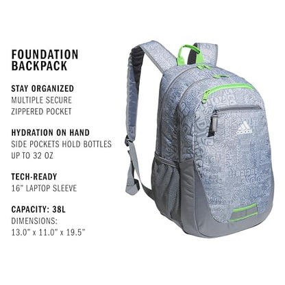 adidas Excelerator School Backpack, 33L - color: Adi Font Madness Stone Grey/Lucid Lime Green, size: OSFA