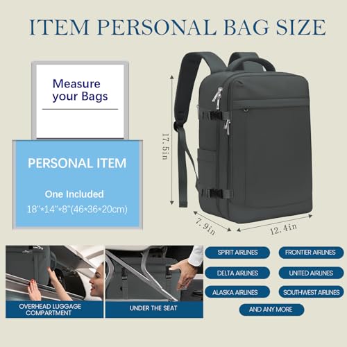 Lossga for Spirit Airlines Personal Item Bag 18x14x8 Inches Travel Bag Mens Travel Backpack for Women Fit Up to 17 inch Weekender Bags With Usb Charging Port Carry on Flight Approved - color: Dark Grey