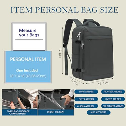 Lossga for Spirit Airlines Personal Item Bag 18x14x8 Inches Travel Bag Mens Travel Backpack for Women Fit Up to 17 inch Weekender Bags With Usb Charging Port Carry on Flight Approved - color: Dark Grey