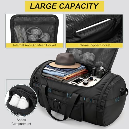 Large Travel Duffle Backpack for Men Women with Straps, 45L/60L/90L Waterproof Gym Duffel Bag with Shoes Compartment for Hiking, Camping, Gym, Overnight (90L) - size: 90L