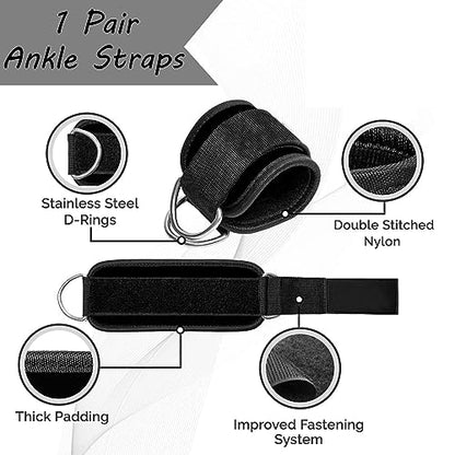 Ankle Straps Ankle Resistance Bands Wrist Cuffs Padded Straps Adjustable Fitness Glute Kickback D-Ring for Cable Machine Gym Foot Leg Training Brace Support 1 Pair - color: black
