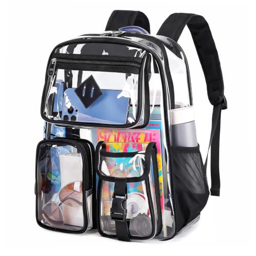 PIG PIG GIRL Clear Backpack for School,Heavy Duty PVC Transparent Bookbag for Girls Stadium Approved See Through Backpack - color: 2-black