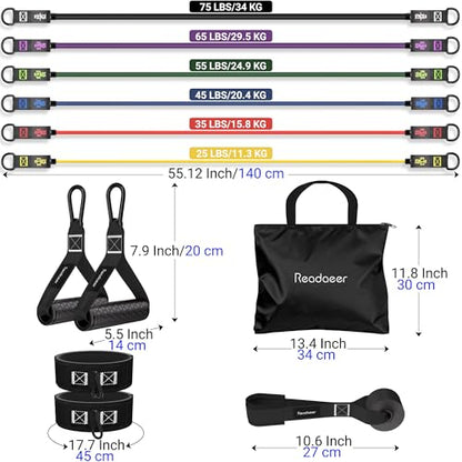 Readaeer Resistance Bands, Exercise Bands for Working Out, Work Out Bands with Handles for Men and Women for Indoor and Outdoor Sports