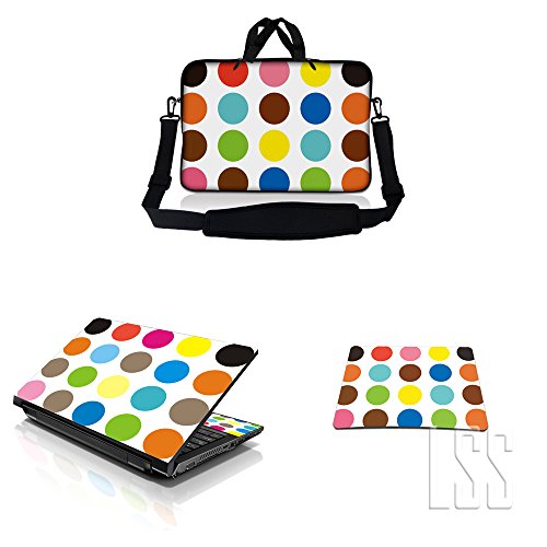 Laptop & Macbook PRO Sleeve Bag Carrying Case w/Handle & Adjustable Shoulder Strap & Matching Skin Sticker & Mouse Pad Fits 15" 15.4" 15.6" Polka Dots - color: Polka Dots, size: 15 inch