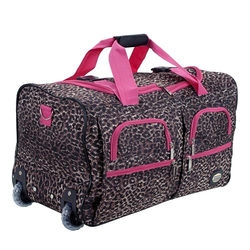 Rockland Rolling Duffel Bag, Black, 22" - color: Pink Leopard, size: 22"