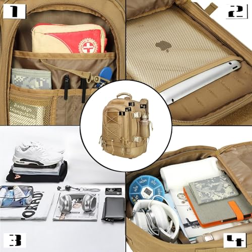 Expandable 40-64L Military Tactical Backpack 3 Day Bag Hiking Gym Sport Camping - color: Tan