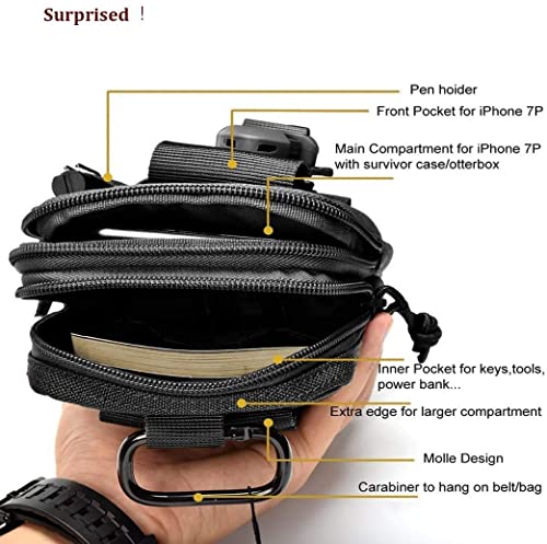 Belt Pouch, Tactical Molle Phone Pouch EDC Utility Pouches Waist Bag, Small Cell Phone Holster Gear Tool Gadget Pocket for Men - color: Black