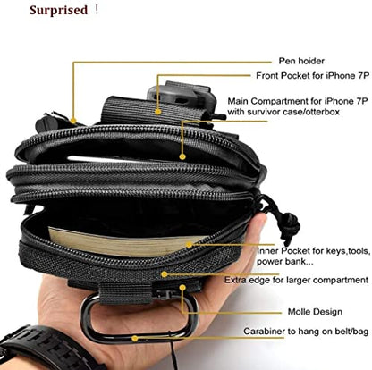 Belt Pouch, Tactical Molle Phone Pouch EDC Utility Pouches Waist Bag, Small Cell Phone Holster Gear Tool Gadget Pocket for Men - color: Black