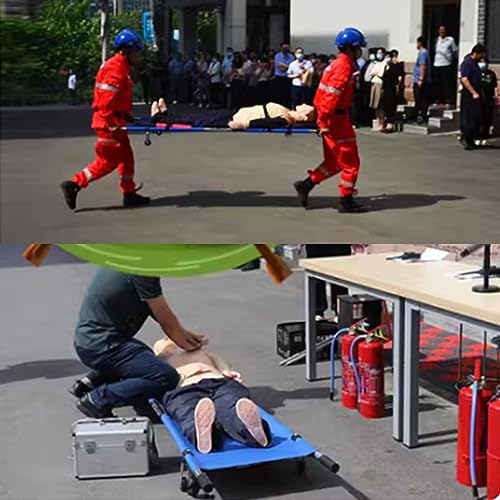 Folding Medical Stretcher, Stainless Steel Stretcher Portable, Blue First Aid Stretcher, Patient Transfer Backboard Immobilization, Multi Purpose Home, for Accident Rescue