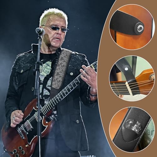 Guitar Strap and Bass Strap, Embroidered Guitar Strap, Adjustable Strap Length, Equipped with 3D Sponge Filled Foam Pad, Comes with 4 Picks + 2 Strap Locks, Best Gift for Guitar Players, Silver - color: Silver Embroidery