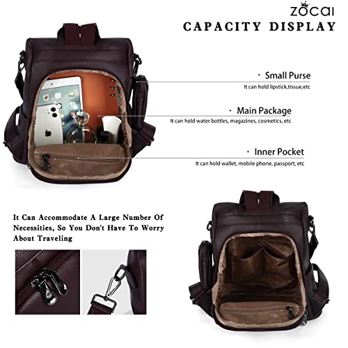 ZOCAI Backpack Purse for Women Fashion Backpack Purses PU Leather Daypacks Anti-Theft Shoulder Bag Satchel Purse - color: Wine