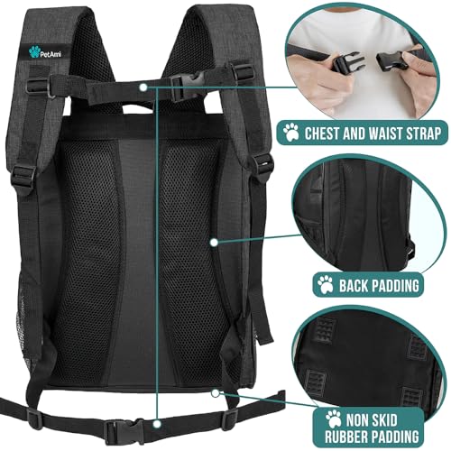 PetAmi Dog Backpack Carrier for Small Medium Dogs Large Cats up to 18 lbs, 2 Side Entry, Structured No-Collapse Frame, Airline Approved Ventilated Pet Backpack for Hiking Camping Travel, Charcoal - color: Charcoal