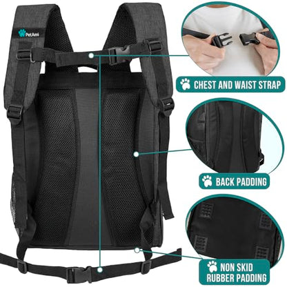 PetAmi Dog Backpack Carrier for Small Medium Dogs Large Cats up to 18 lbs, 2 Side Entry, Structured No-Collapse Frame, Airline Approved Ventilated Pet Backpack for Hiking Camping Travel, Charcoal - color: Charcoal