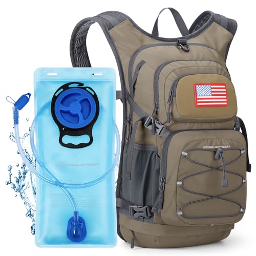 Maelstrom Hydration Hiking Backpack with 2L/3L Water Bladder, High Flow Bite Valve Water Backpack for Men Women Lightweight Insulation for Hiking, Cycling, Running, Climbing, Camping - color: 4.Khaki, size: 2L Bladder