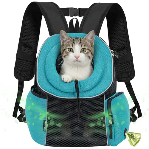 PetAmi Dog Carrier Backpack, Hands Free Front Pet Carrier for Small Medium Cats Puppies, Adjustable Ventilated Reflective Pet Travel Bag for Hiking Camping Biking Walking, Up to 14 lbs, Teal Blue - color: Teal Blue, size: Large (16.5x10x17)