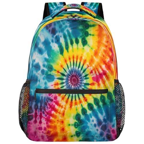 Kids School Backpack Multicolor Tie Dye Swirl Art Large Bookbag for Elementary Students Boys Girls Lightweight Travel Casual Daypack Water Resistant Outdoor Hiking Sport Rucksack - color: Multicolor Tie Dye Swirl Art