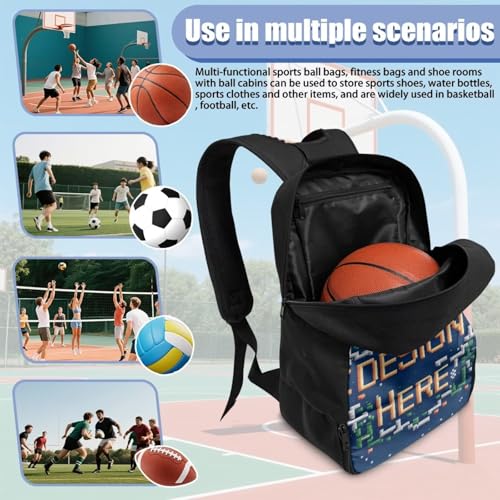 18.5in Basketball Backpack Basketball Bag with Shoe Compartment & Ball Holder, Waterproof Bag for Soccer Volleyball - color: A Customized Text Picture