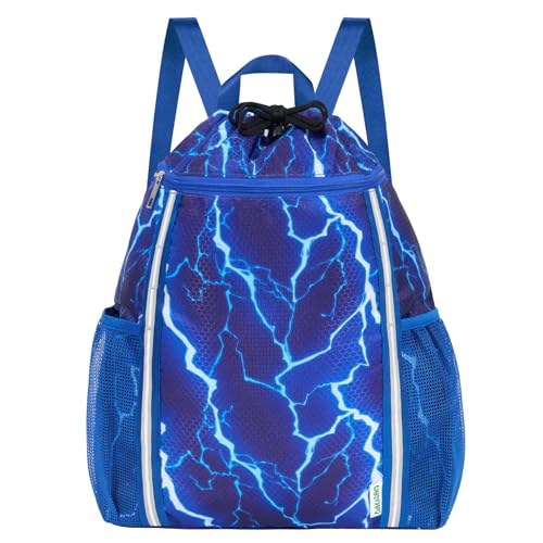 WAWSAM Drawstring Backpack, Lightning Drawstring Gym Bag, Waterproof Swim Bag for Beach String Cinch Backpack with Two Mesh Water Bottle Pocket - color: Lightning