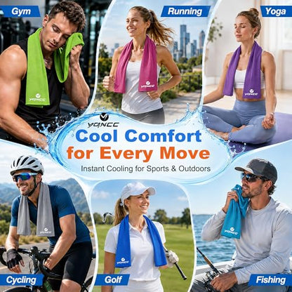 YQXCC 4 Pack Cooling Towels (47"x12"), Ice Cool Neck Towel, Soft Breathable Microfiber for Yoga, Golf, Gym, Running, Camping & Hot Weather - color: Light Blue/Dark Gray/Orange/Green