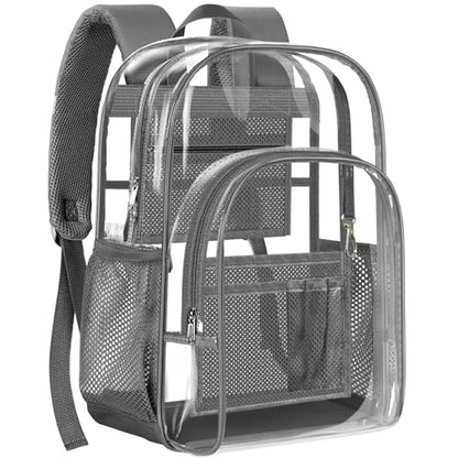 PAMANO Clear Backpack, Heavy Duty Transparent Reinforced Bottom See Through for College, Travel Work Security - color: Grey
