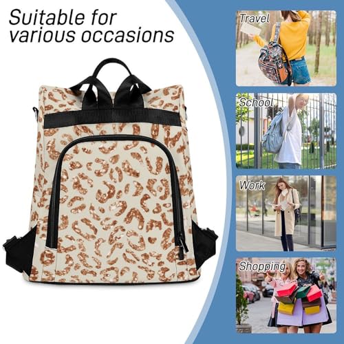 Waterproof Backpack Leopard Print Beige Casual Bags for Women Anti-theft Daypacks Fashion Versatile Bag - color: Leopard Print Beige, size: No Custom